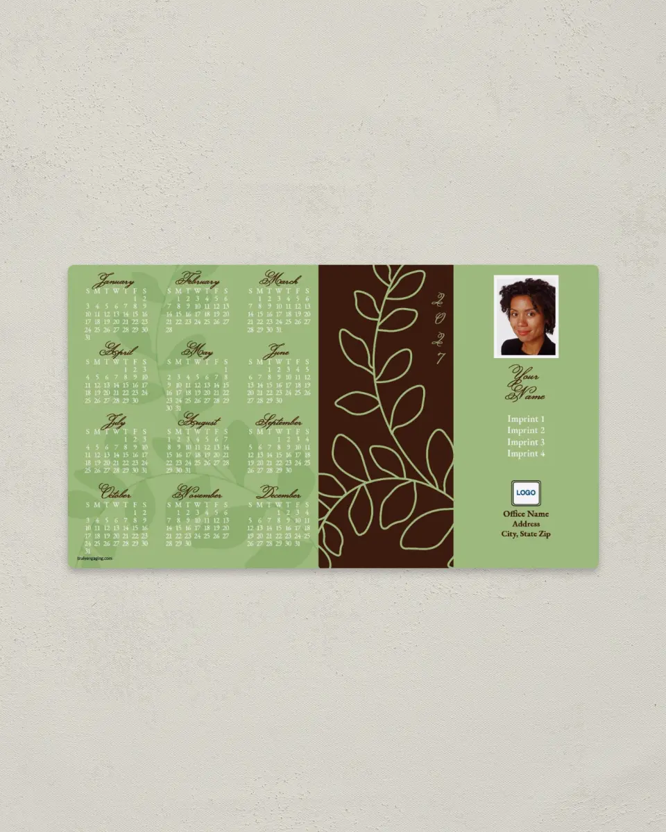 This is a 4" x 7" Full Magnet Calendar called Leaf Design printed in full color with a Standard Gloss finish