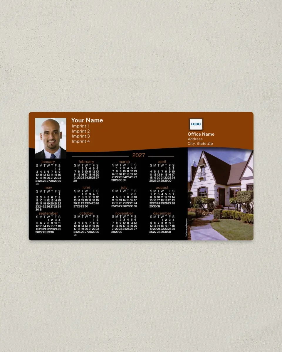 This is a 4" x 7" Full Magnet Calendar called Steep Roof House printed in full color with a Standard Gloss finish