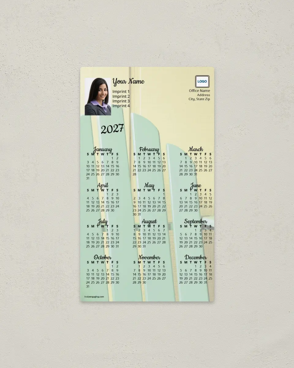 This is a 4" x 7" Full Magnet Calendar called Pale Green Chair printed in full color with a Standard Gloss finish