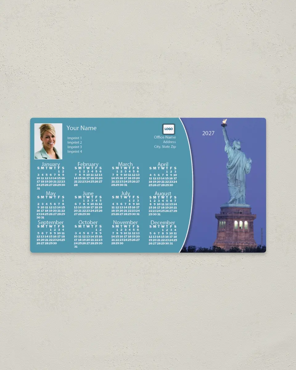 This is a 4" x 7" Full Magnet Calendar called Statue of Liberty printed in full color with a Standard Gloss finish
