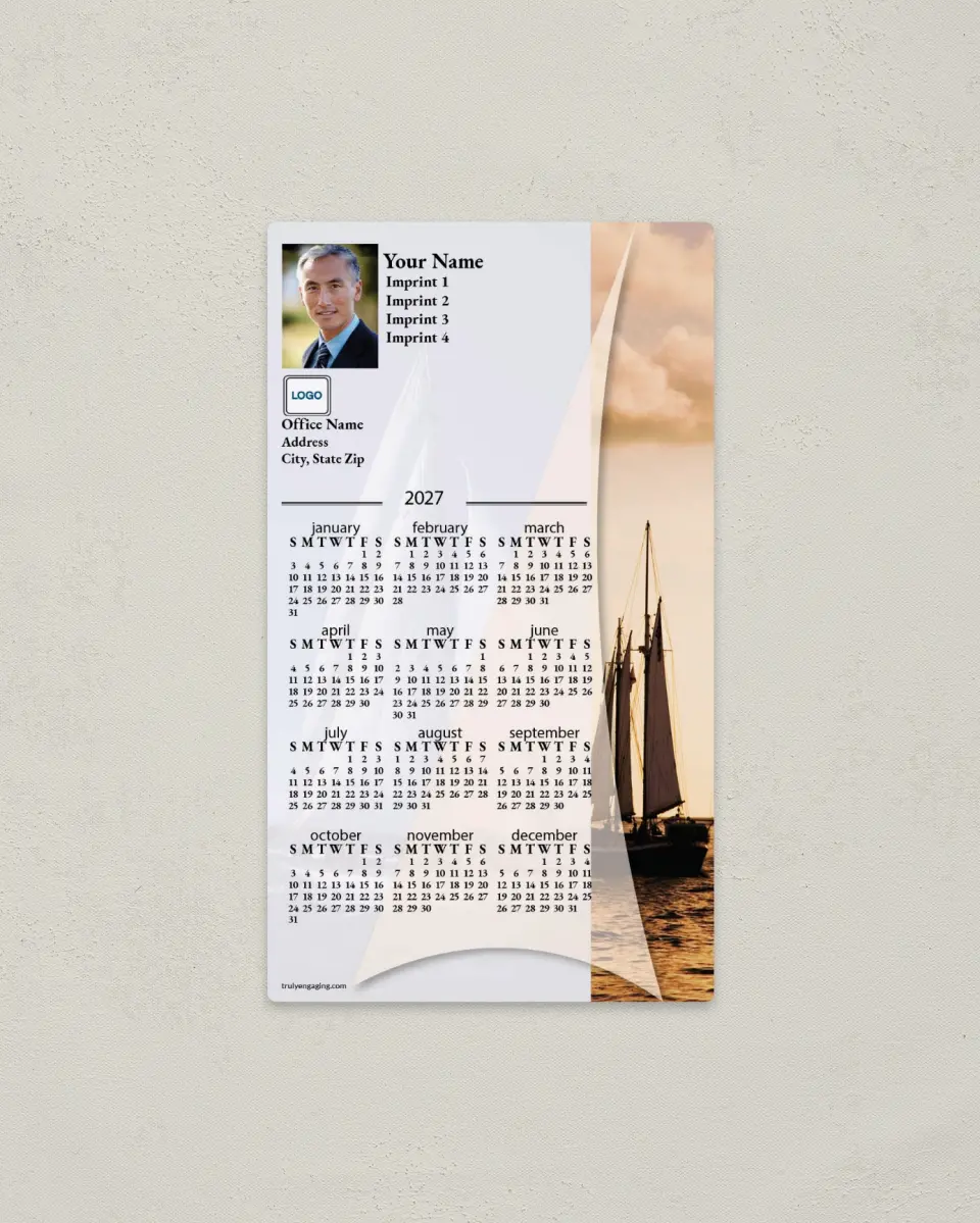 This is a 4" x 7" Full Magnet Calendar called Sailboat printed in full color with a Standard Gloss finish