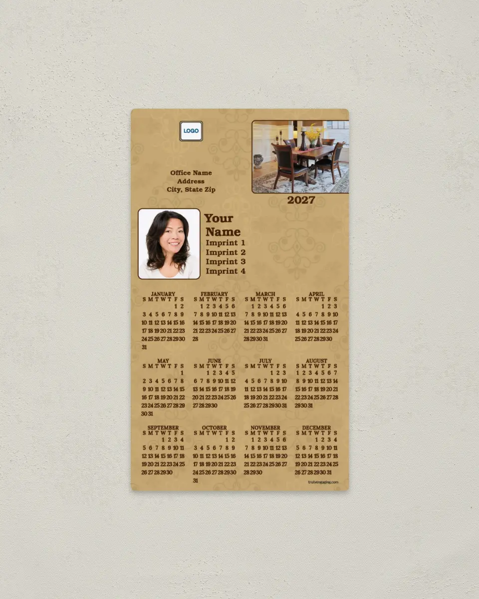 This is a 4" x 7" Full Magnet Calendar called Family Table printed in full color with a Standard Gloss finish