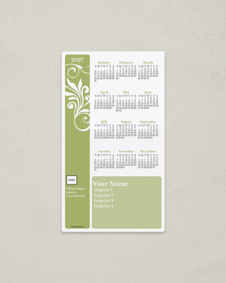 This is a 4" x 7" Full Magnet Calendar called Alluring Motif printed in full color with a Standard Gloss finish