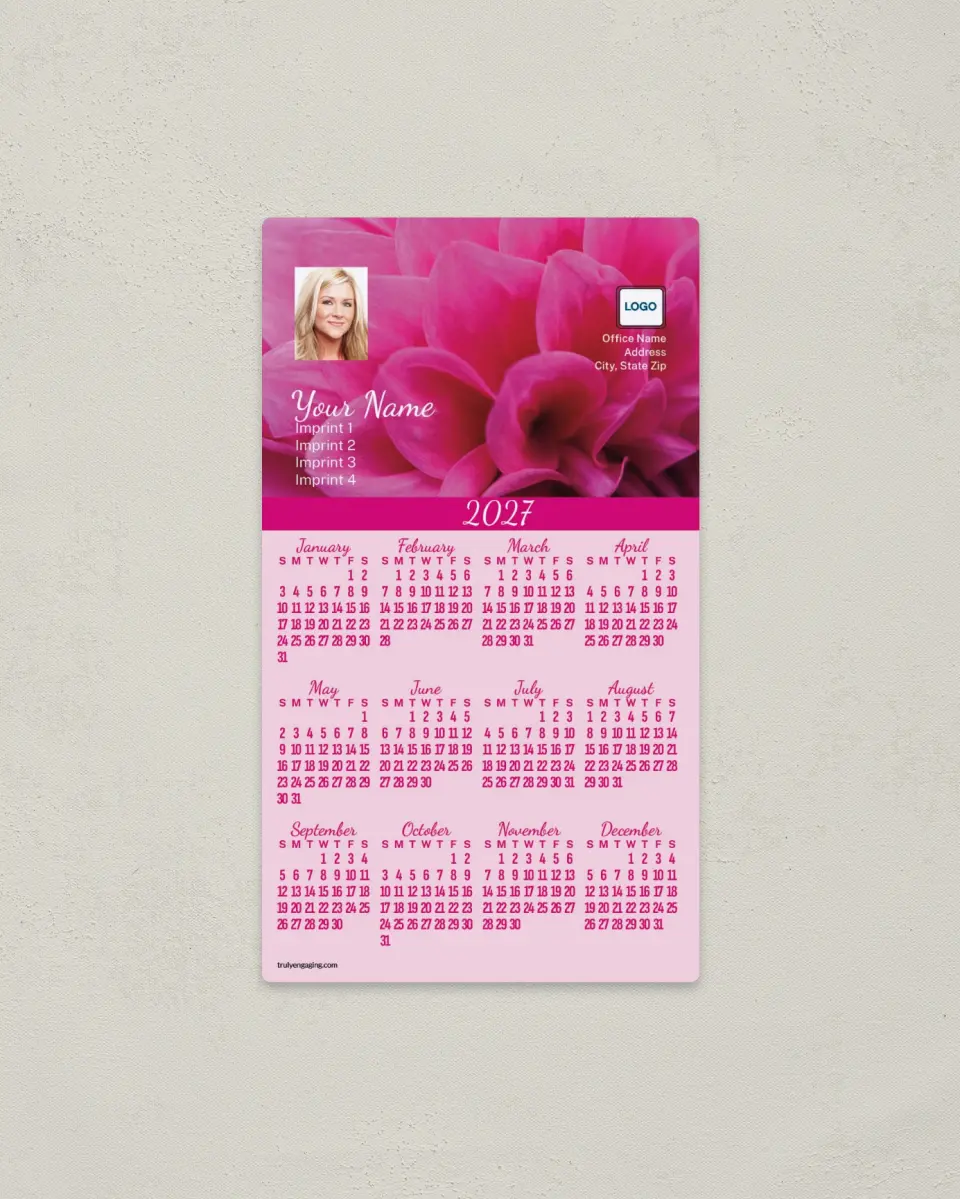 This is a 4" x 7" Full Magnet Calendar called Dahlia printed in full color with a Standard Gloss finish