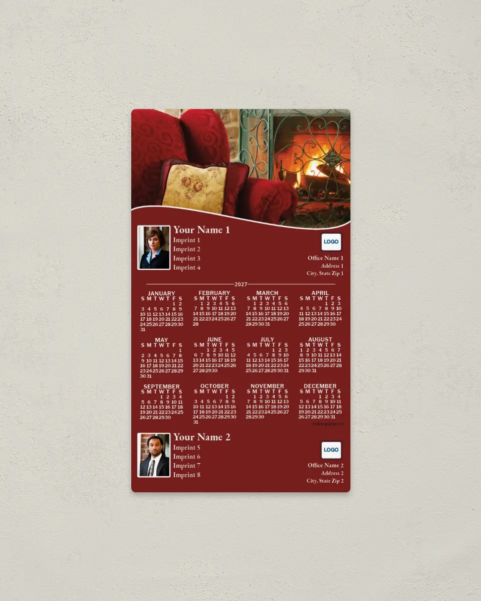 This is a 4" x 7" Full Magnet Calendar called Fireside Luxury, 2-Person printed in full color with a Standard Gloss finish