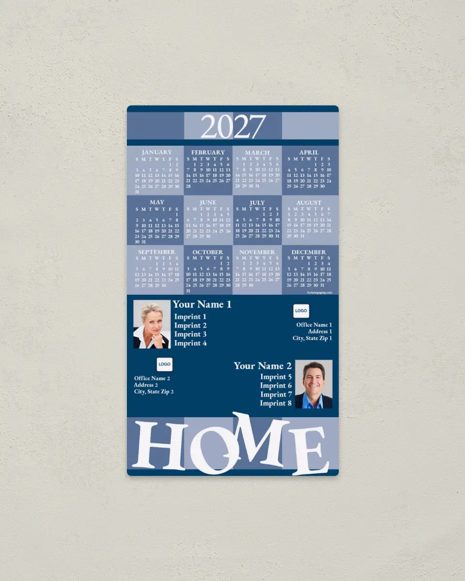 This is a 4" x 7" Full Magnet Calendar called HOME, 2-Person printed in full color with a Standard Gloss finish