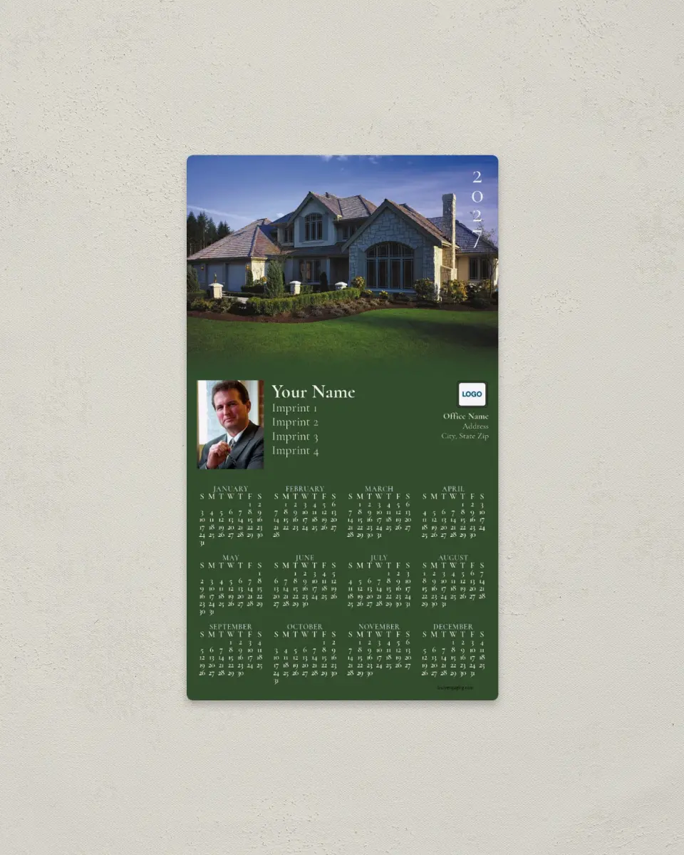 This is a 4" x 7" Full Magnet Calendar called House Fading to Green printed in full color with a Standard Gloss finish