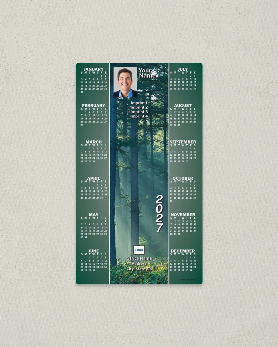 This is a 4" x 7" Full Magnet Calendar called Forest printed in full color with a Standard Gloss finish