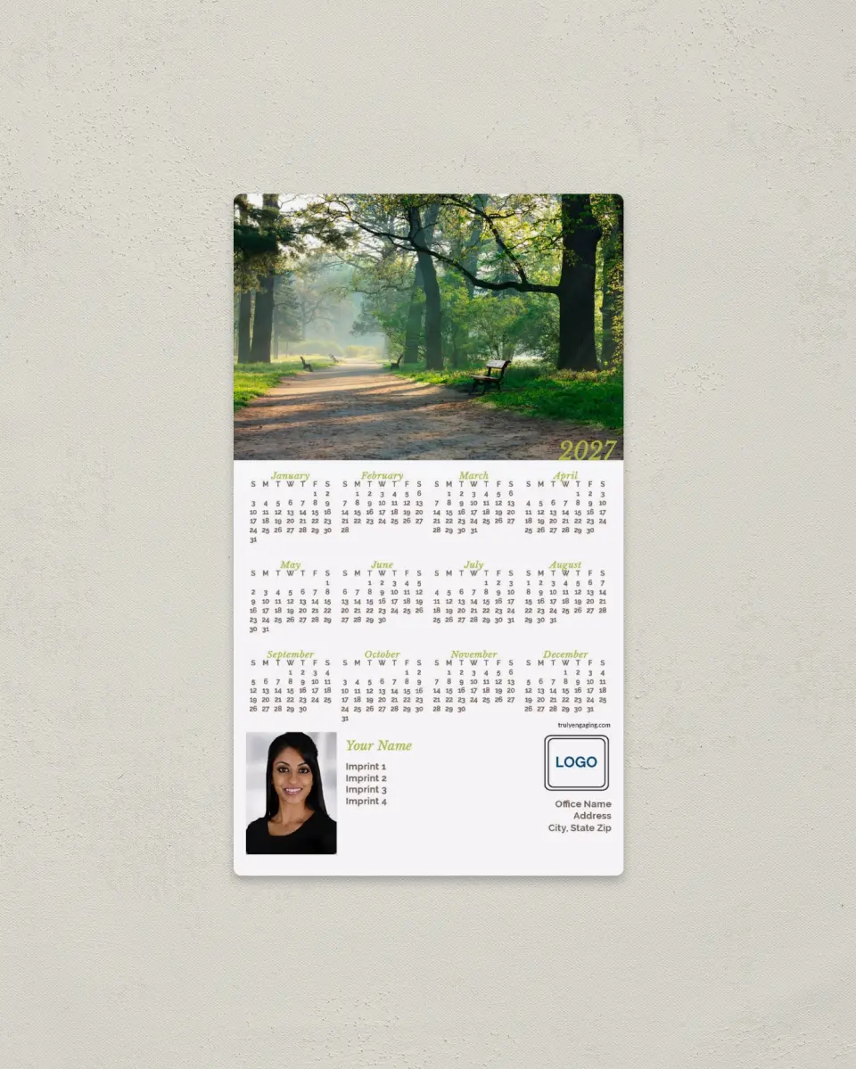 This is a 4" x 7" Full Magnet Calendar called Nature Path printed in full color with a Standard Gloss finish
