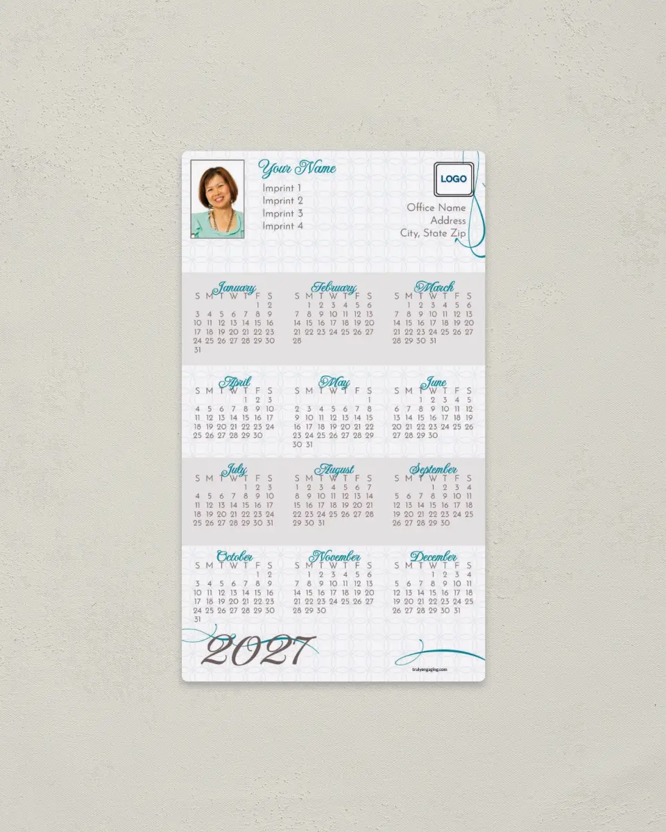 This is a 4" x 7" Full Magnet Calendar called Trendy Circle Pattern printed in full color with a Standard Gloss finish