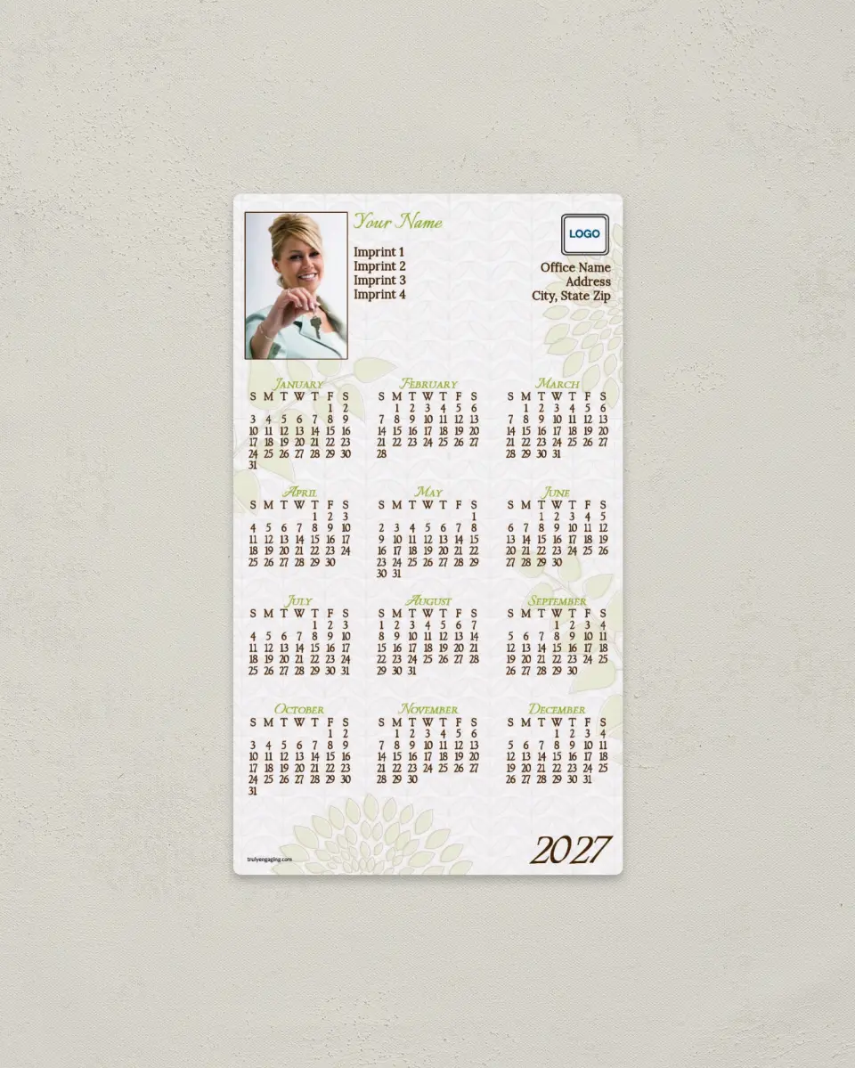 This is a 4" x 7" Full Magnet Calendar called Contemporary Garden printed in full color with a Standard Gloss finish