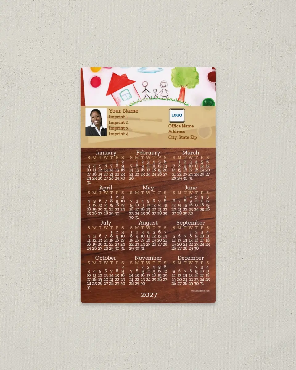 This is a 4" x 7" Full Magnet Calendar called Family Fingerpainting printed in full color with a Standard Gloss finish