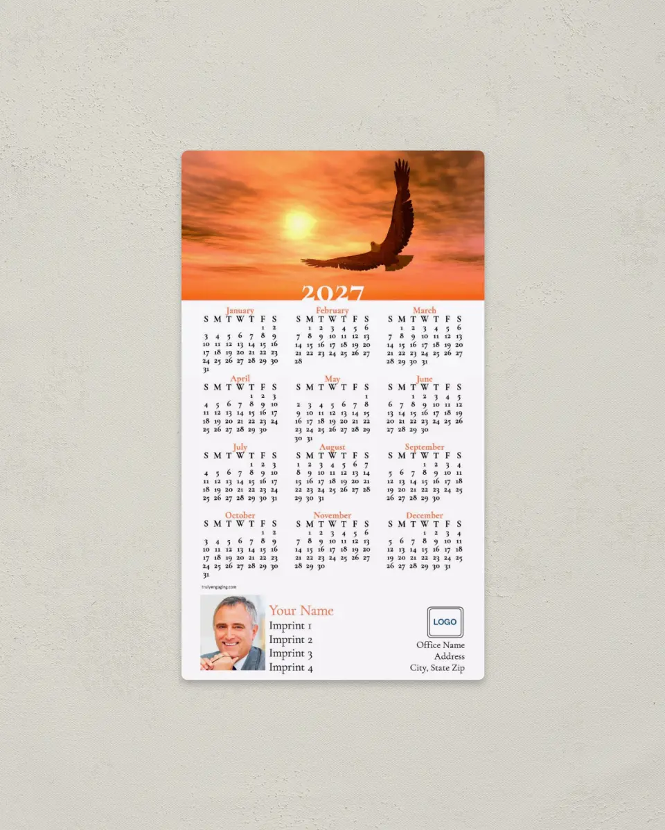 This is a 4" x 7" Full Magnet Calendar called Soaring Eagle printed in full color with a Standard Gloss finish