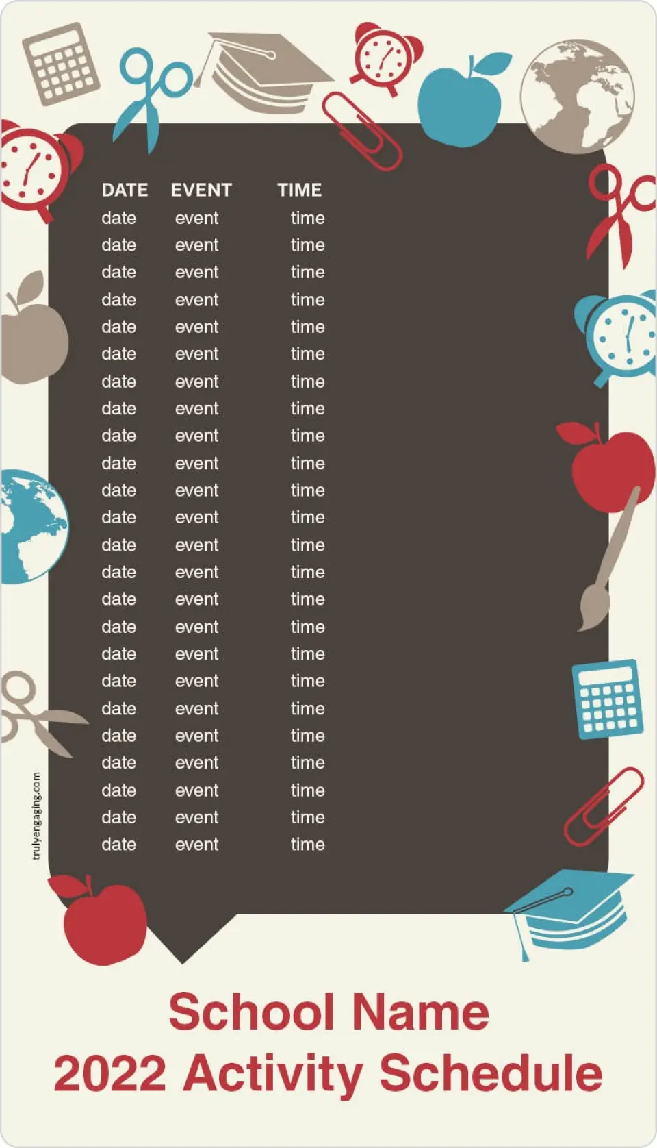 This is a  4" x 7" Magnet called Activity Schedule printed in full color