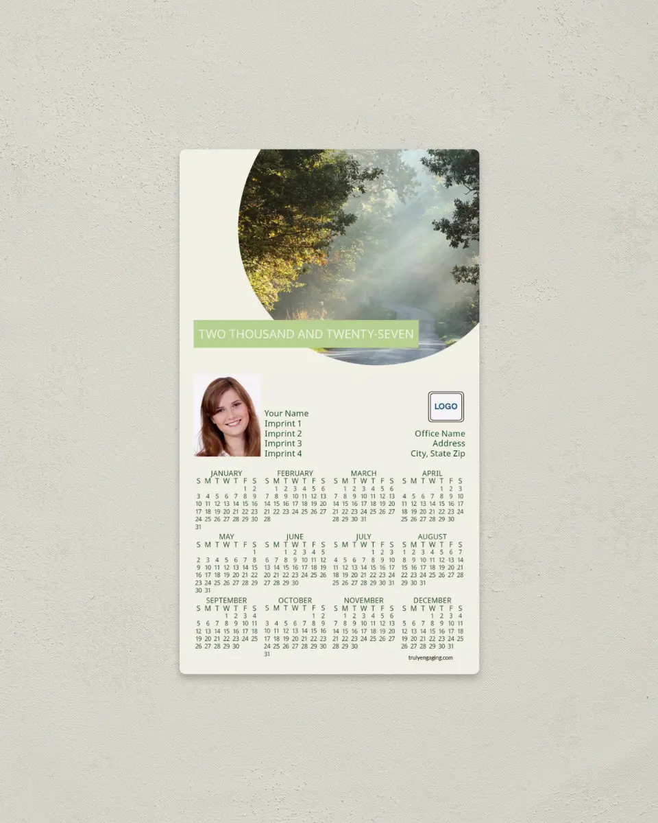 This is a 4" x 7" Full Magnet Calendar called Morning Glory printed in full color with a Standard Gloss finish