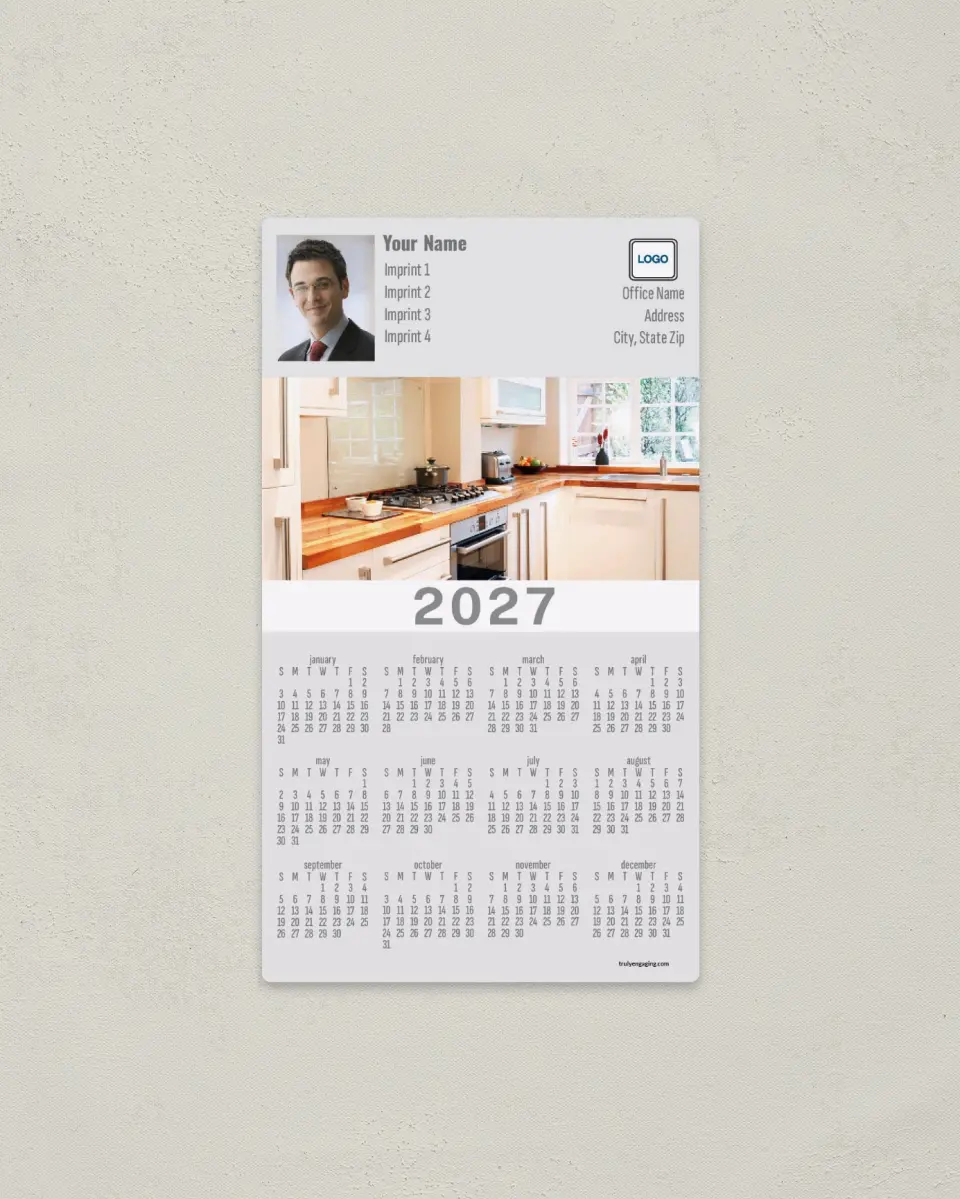 This is a 4" x 7" Full Magnet Calendar called Modern Professional printed in full color with a Standard Gloss finish