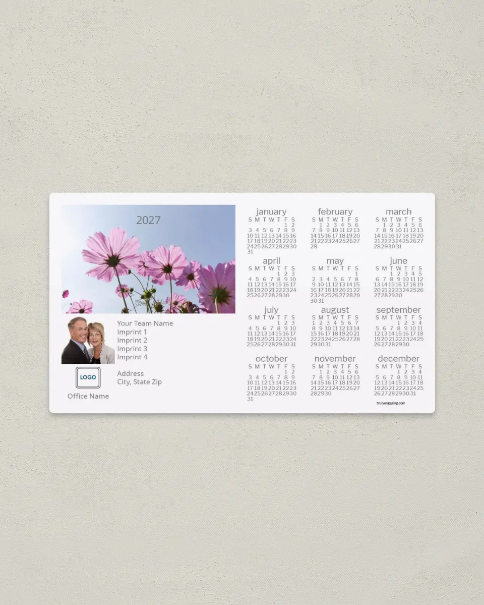 This is a 4" x 7" Full Magnet Calendar called Sun Kissed Cosmos printed in full color with a Standard Gloss finish