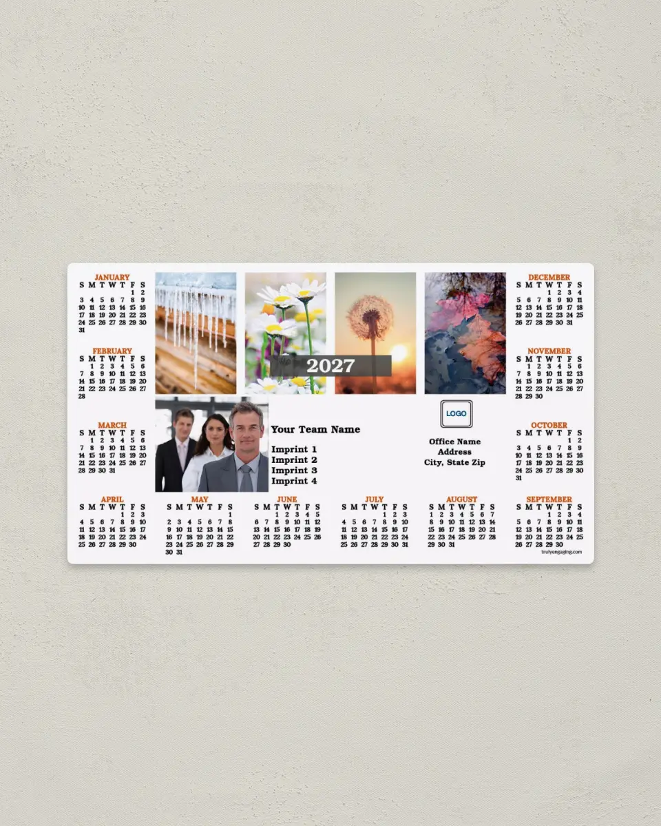 This is a 4" x 7" Full Magnet Calendar called Through the Seasons printed in full color with a Standard Gloss finish