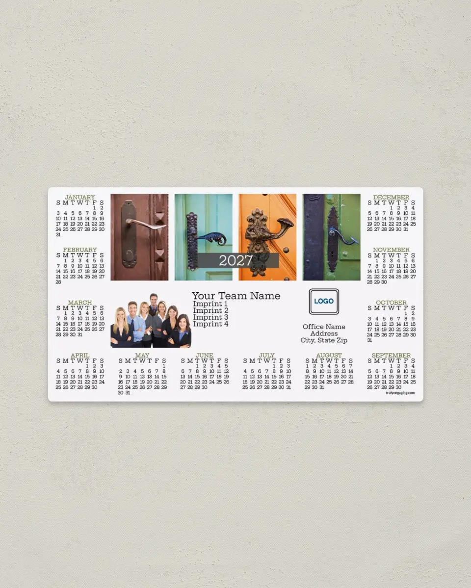 This is a 4" x 7" Full Magnet Calendar called Elegant Entries printed in full color with a Standard Gloss finish