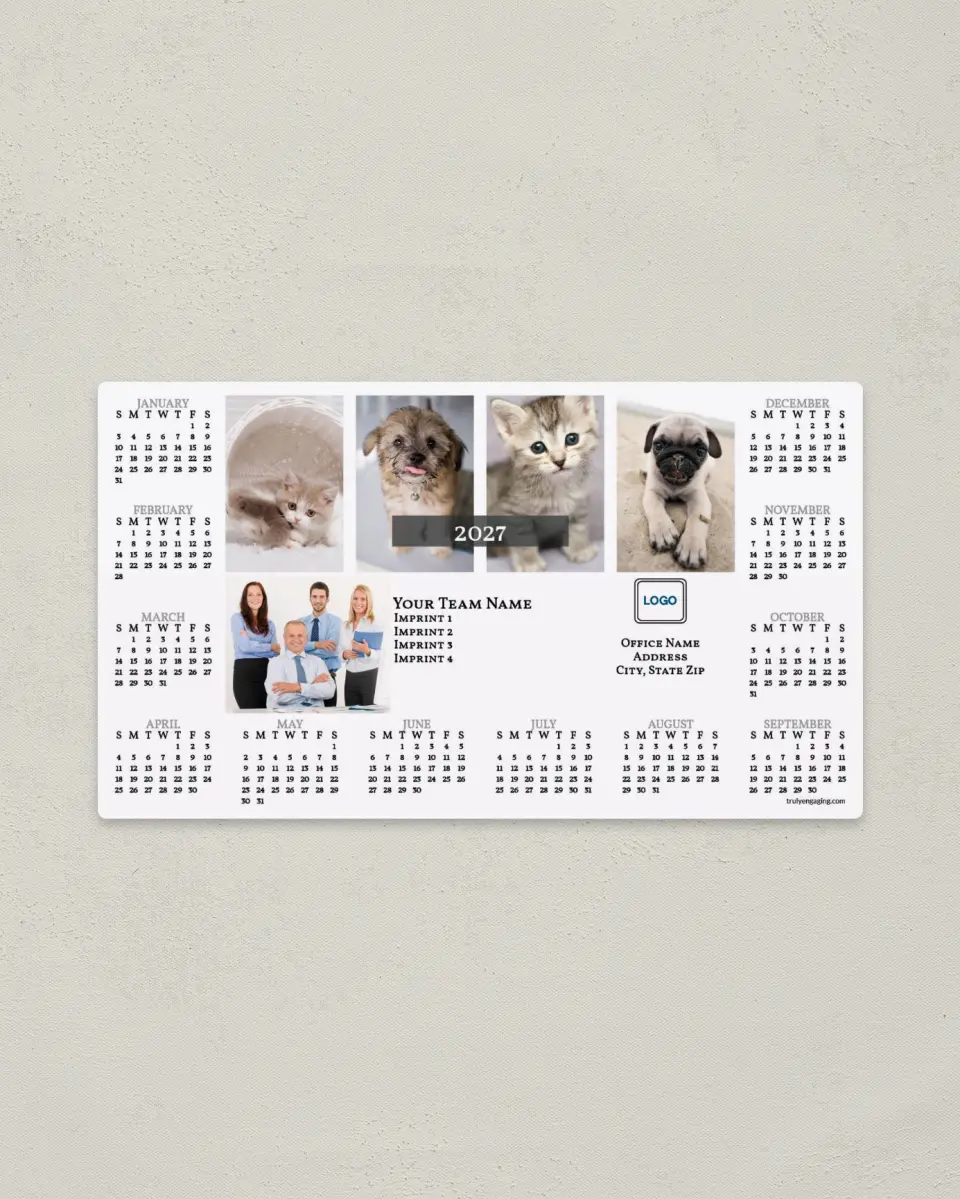 This is a 4" x 7" Full Magnet Calendar called Kittens & Puppies printed in full color with a Standard Gloss finish