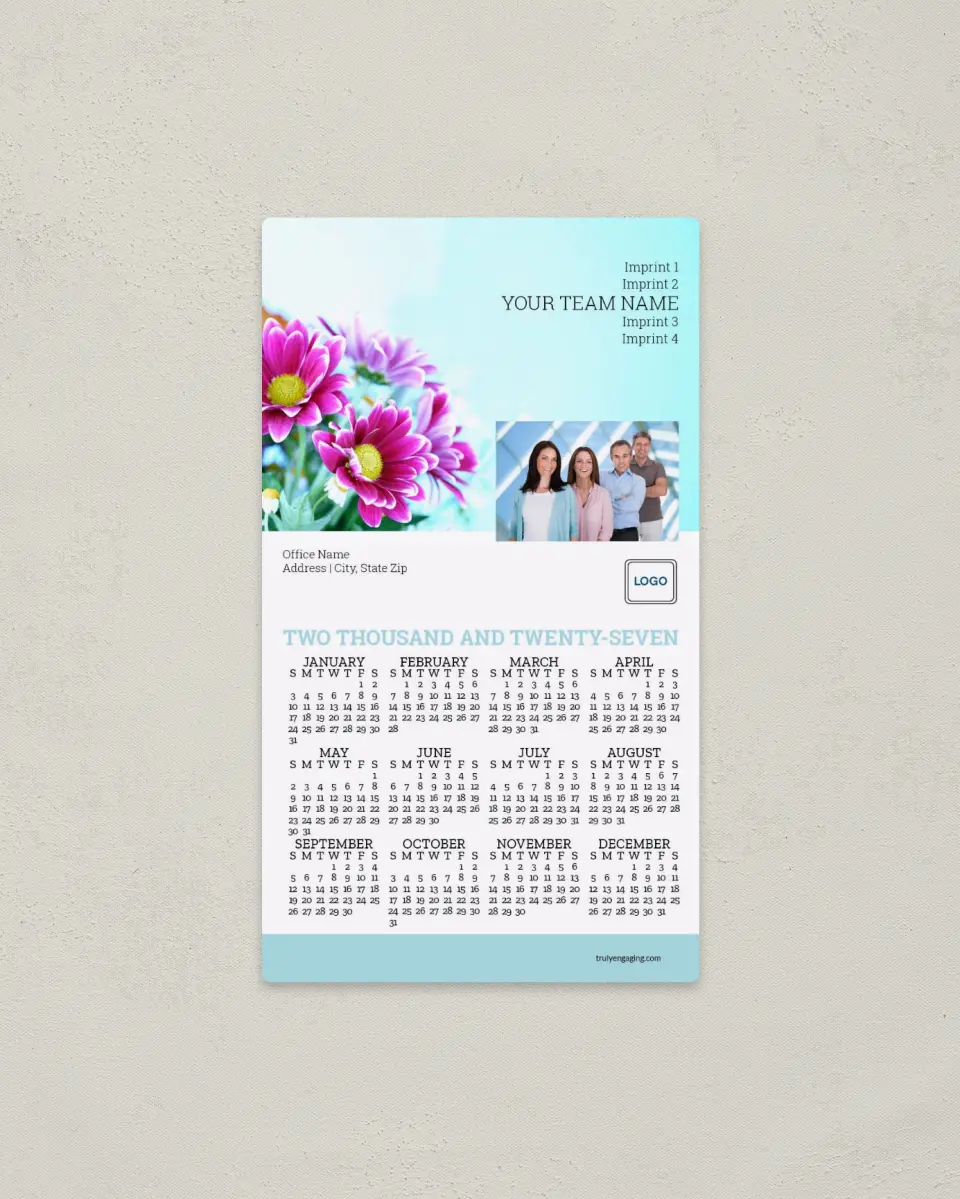 This is a 4" x 7" Full Magnet Calendar called First Bloom printed in full color with a Standard Gloss finish