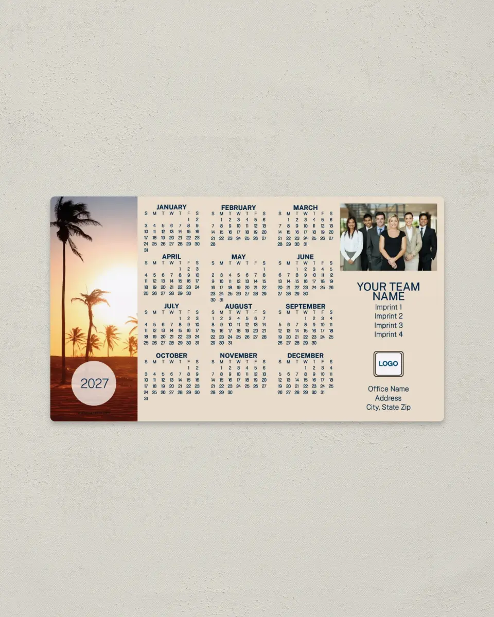 This is a 4" x 7" Full Magnet Calendar called Island Glow printed in full color with a Standard Gloss finish