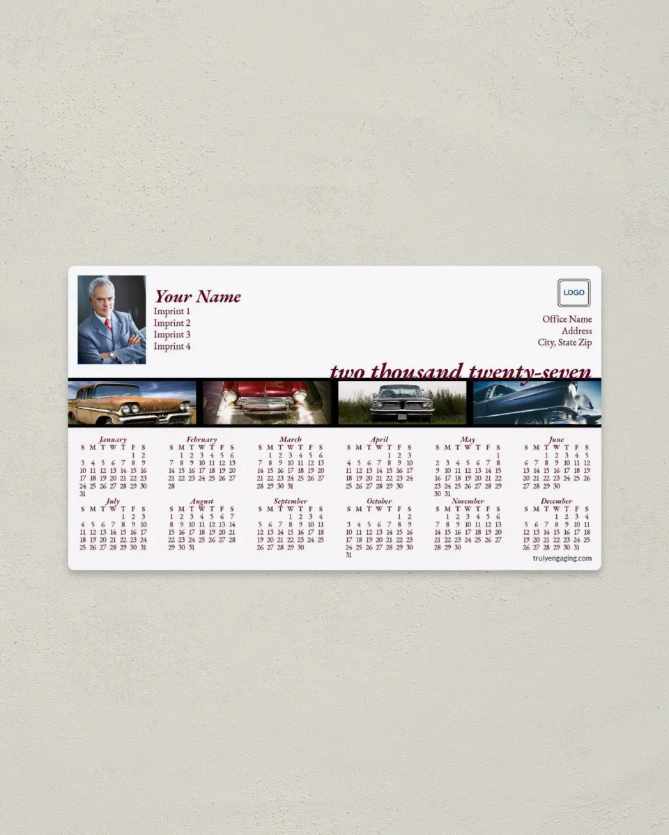 This is a 4" x 7" Full Magnet Calendar called Classic Ride printed in full color with a Standard Gloss finish