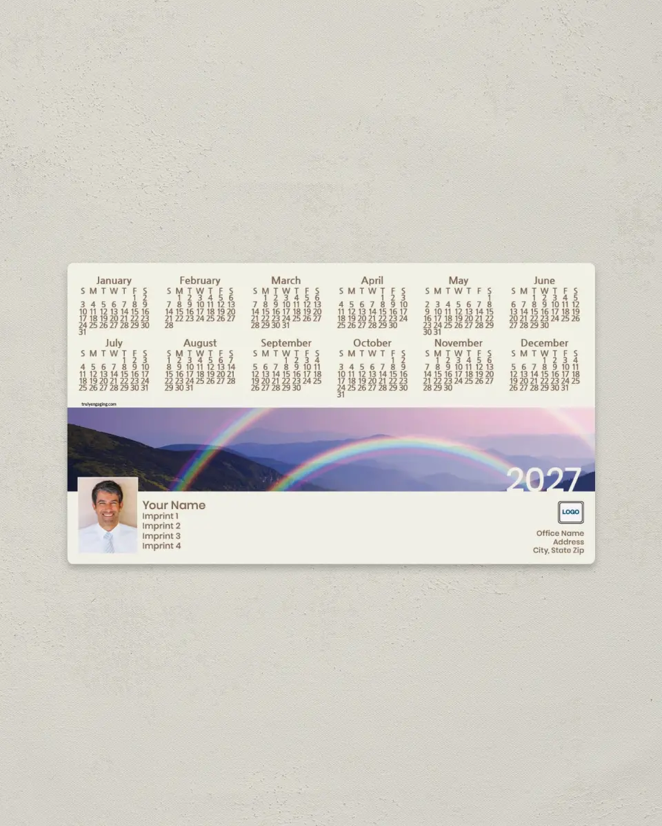 This is a 4" x 7" Full Magnet Calendar called Abiding Rainbow printed in full color with a Standard Gloss finish