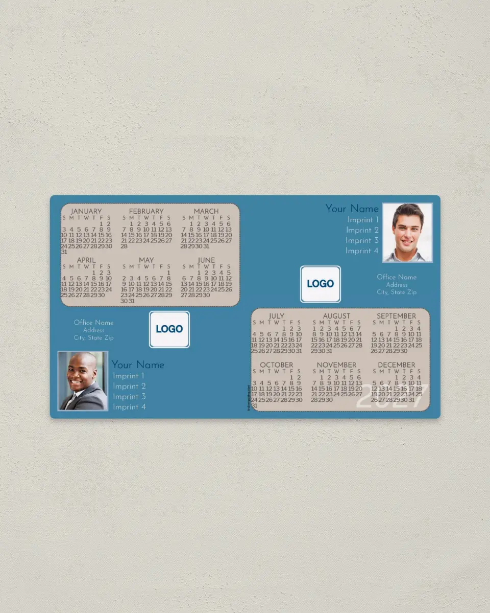 This is a 4" x 7" Full Magnet Calendar called On the Team, 2-Person printed in full color with a Standard Gloss finish