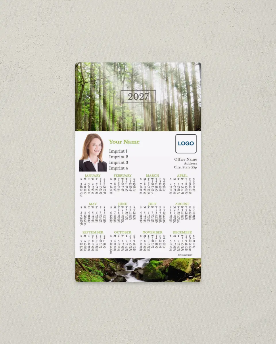 This is a 4" x 7" Full Magnet Calendar called Enchanted Woods printed in full color with a Standard Gloss finish