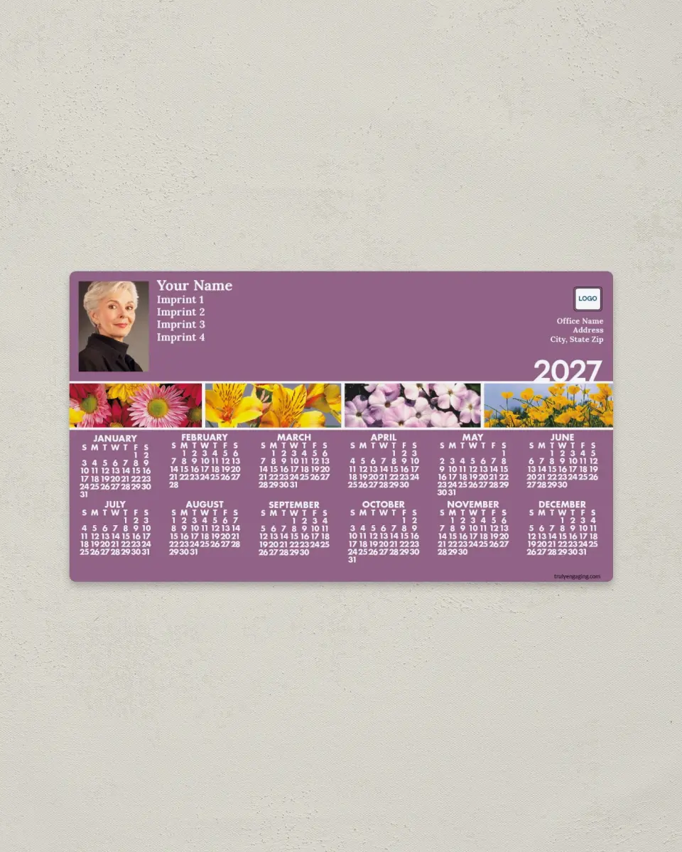 This is a 4" x 7" Full Magnet Calendar called Flowers Panoramic Collection printed in full color with a Standard Gloss finish