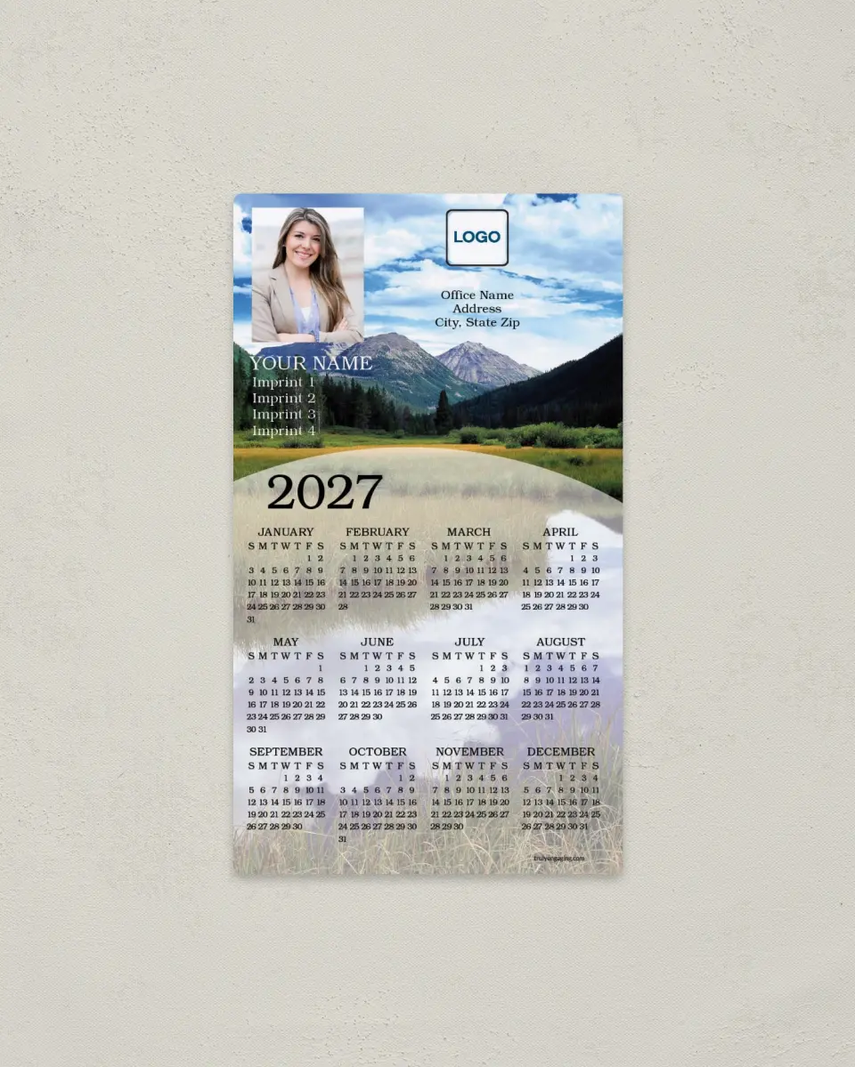 This is a 4" x 7" Full Magnet Calendar called Pristine Valley printed in full color with a Standard Gloss finish