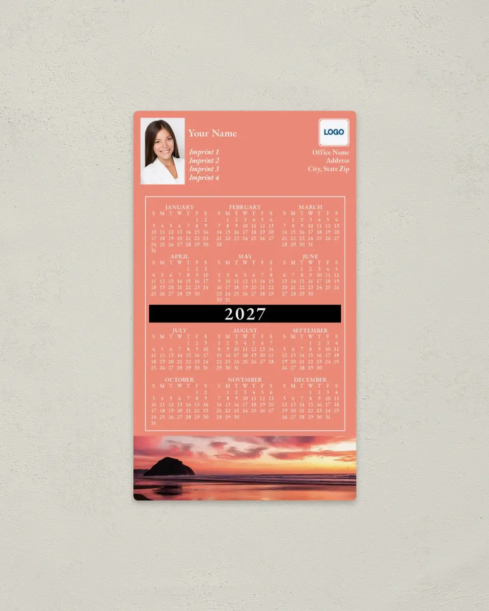 This is a 4" x 7" Full Magnet Calendar called Seascape Dawn printed in full color with a Standard Gloss finish