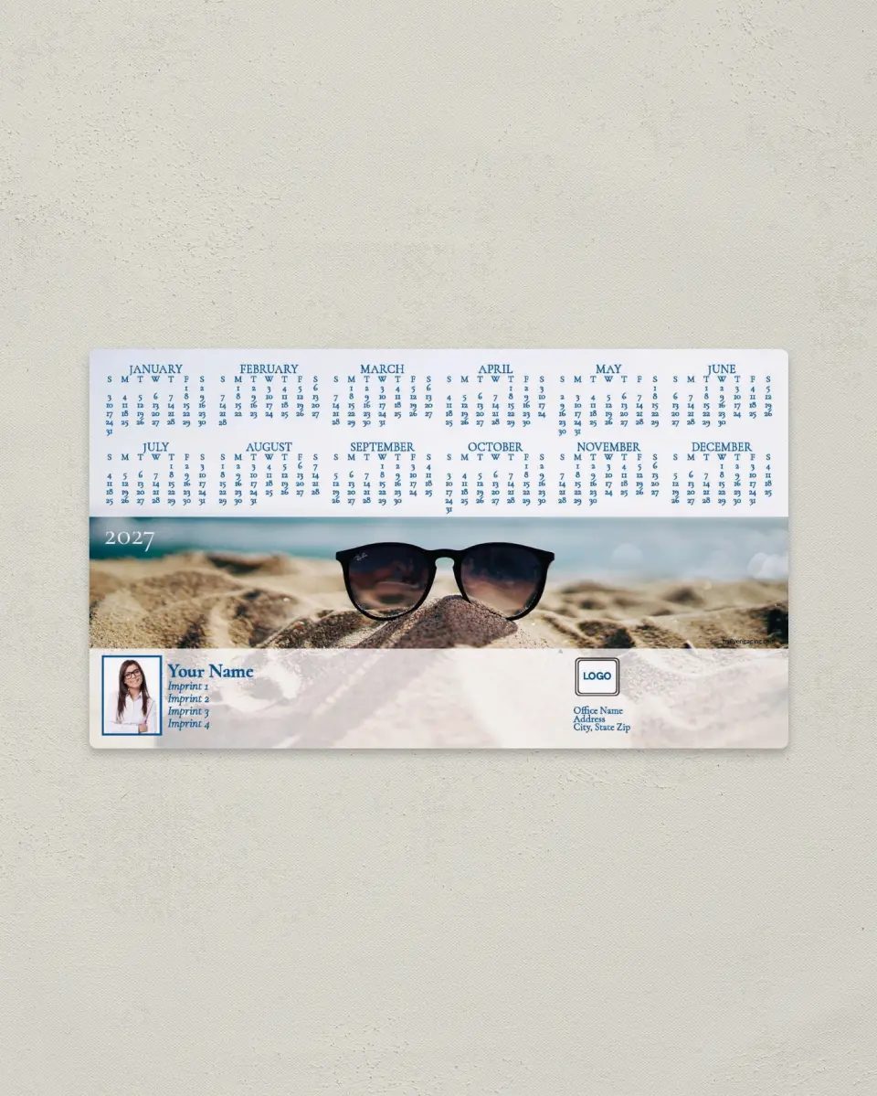 This is a 4" x 7" Full Magnet Calendar called Sandy Shores printed in full color with a Standard Gloss finish