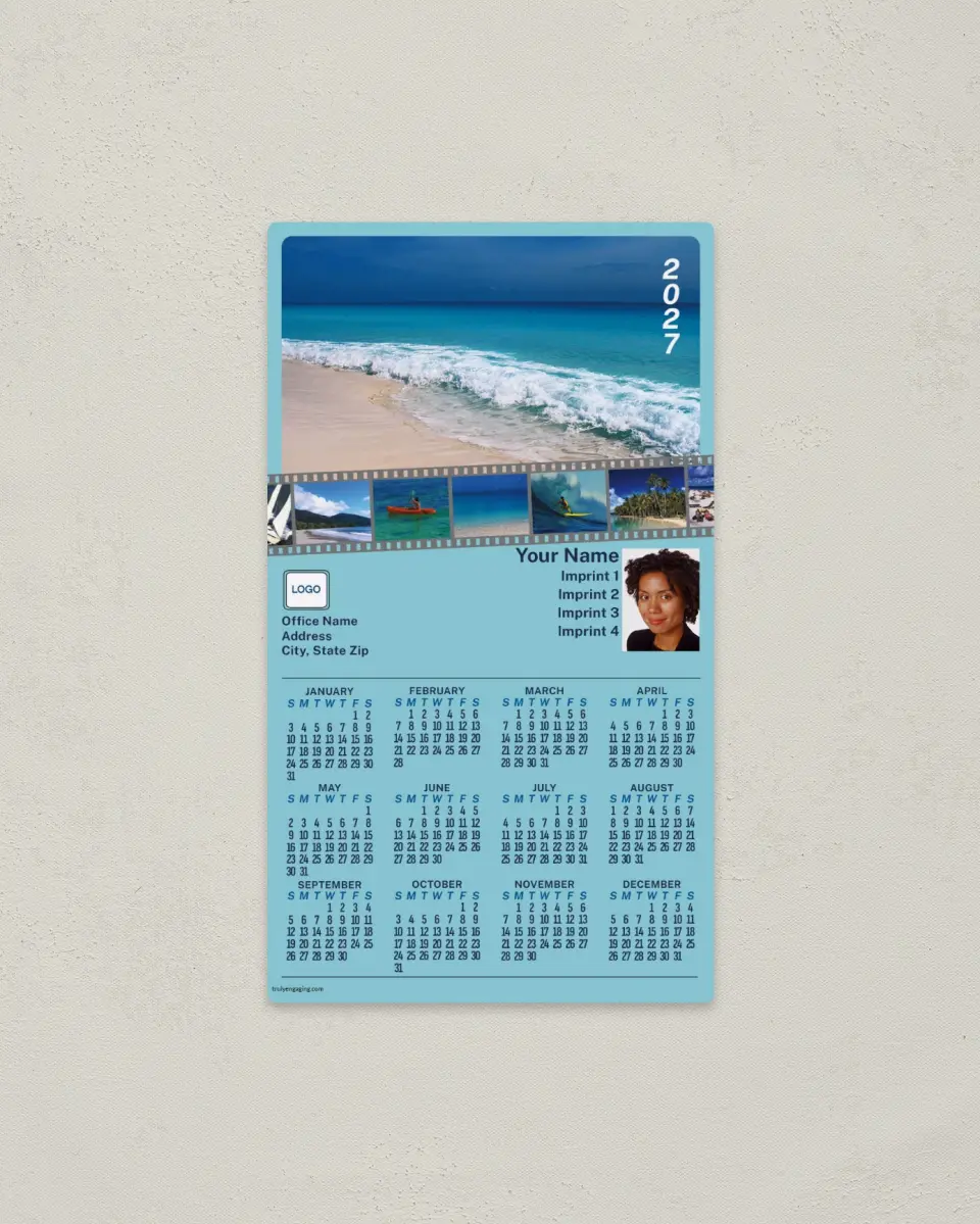 This is a 4" x 7" Full Magnet Calendar called Beach Classic Collection printed in full color with a Standard Gloss finish