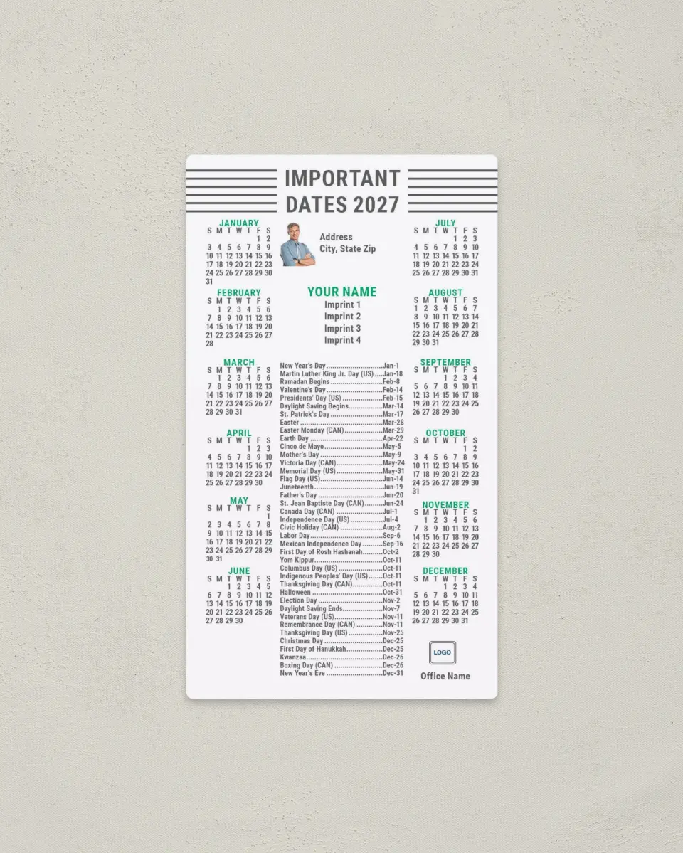 This is a 4" x 7" Full Magnet Calendar called It's A Date printed in full color with a Standard Gloss finish
