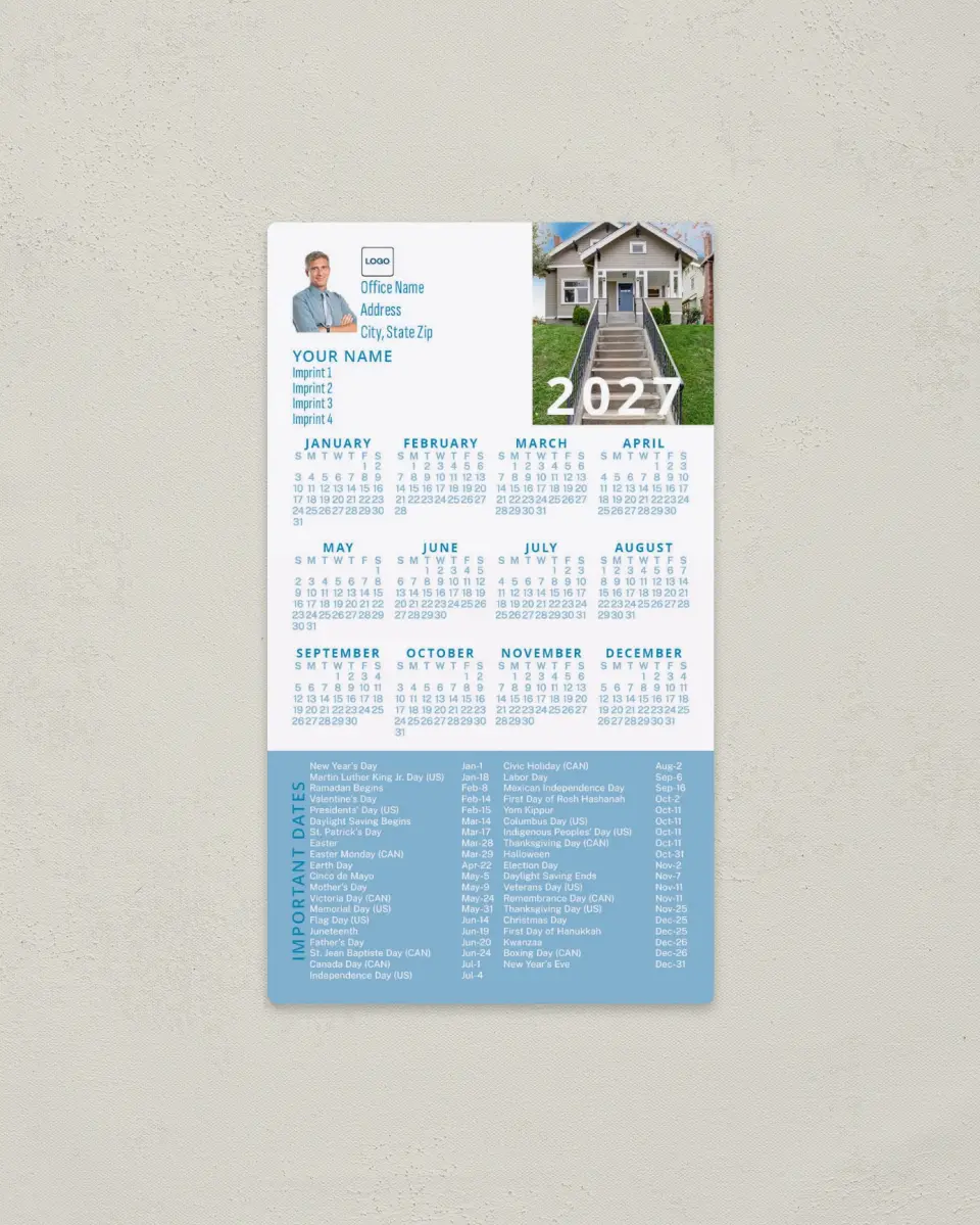 This is a 4" x 7" Full Magnet Calendar called Front Steps printed in full color with a Standard Gloss finish