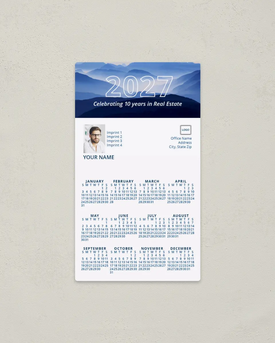 This is a 4" x 7" Full Magnet Calendar called Mountain Haze printed in full color with a Standard Gloss finish