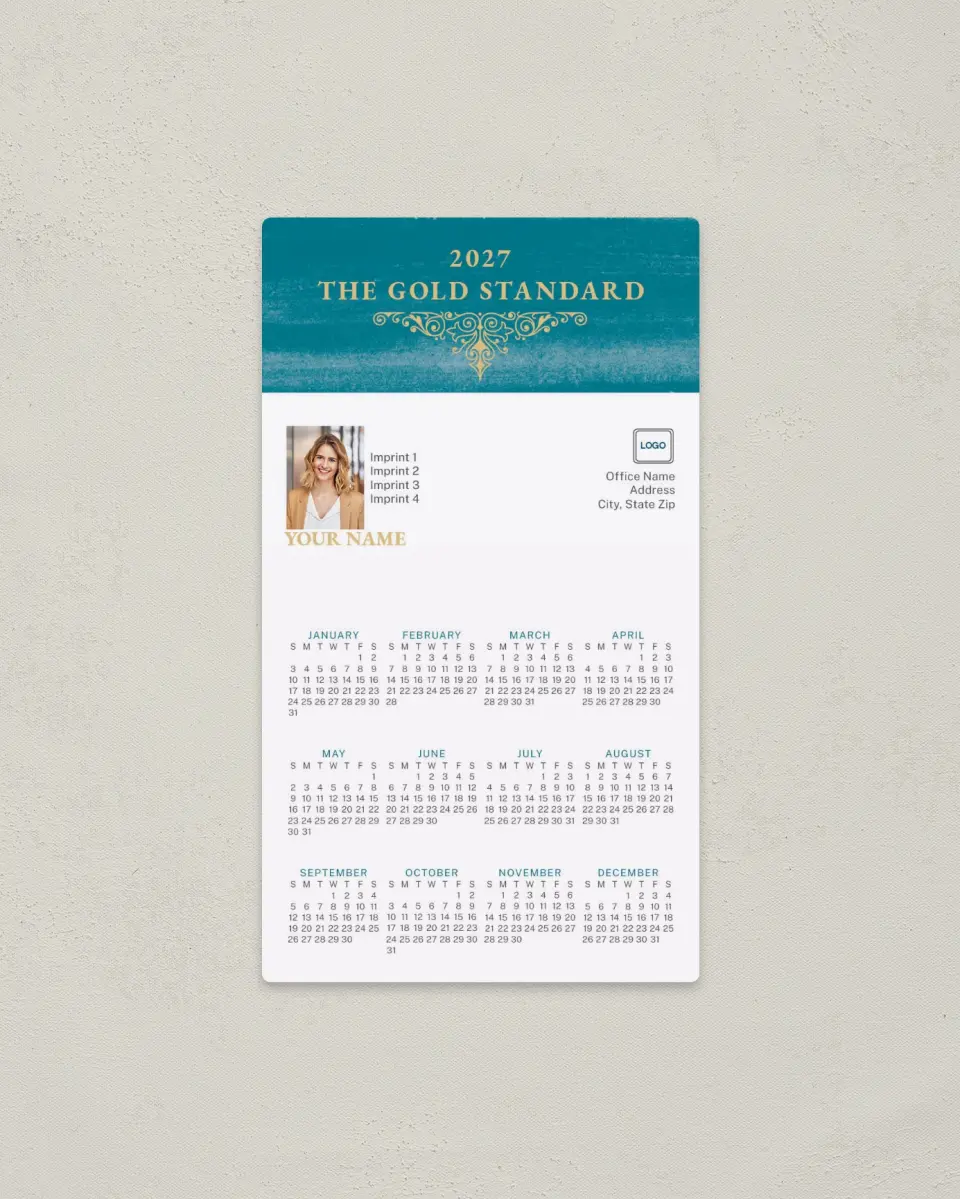 This is a 4" x 7" Full Magnet Calendar called Ornate Filigree printed in full color with a Standard Gloss finish