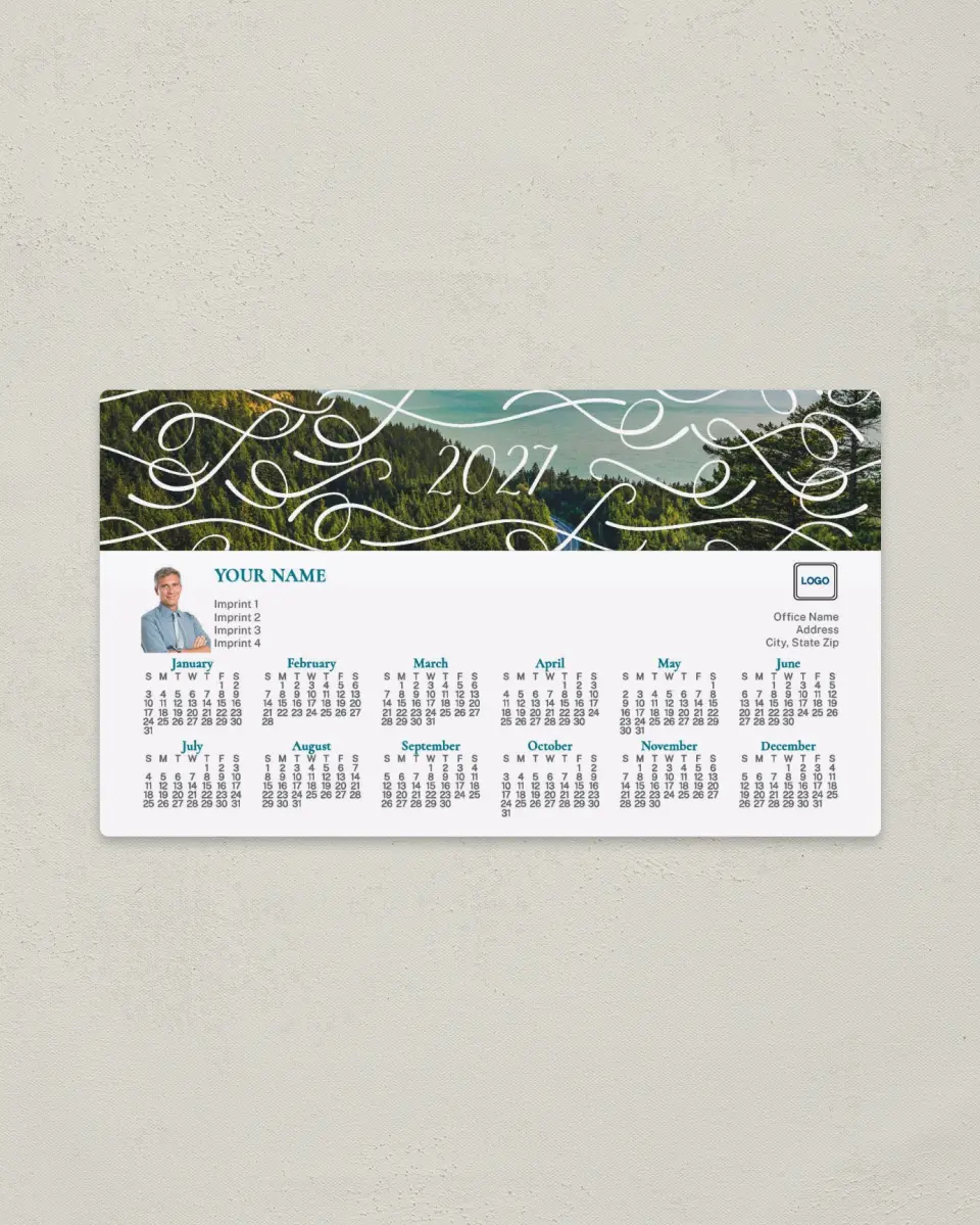 This is a 4" x 7" Full Magnet Calendar called Scenic Filigree printed in full color with a Standard Gloss finish