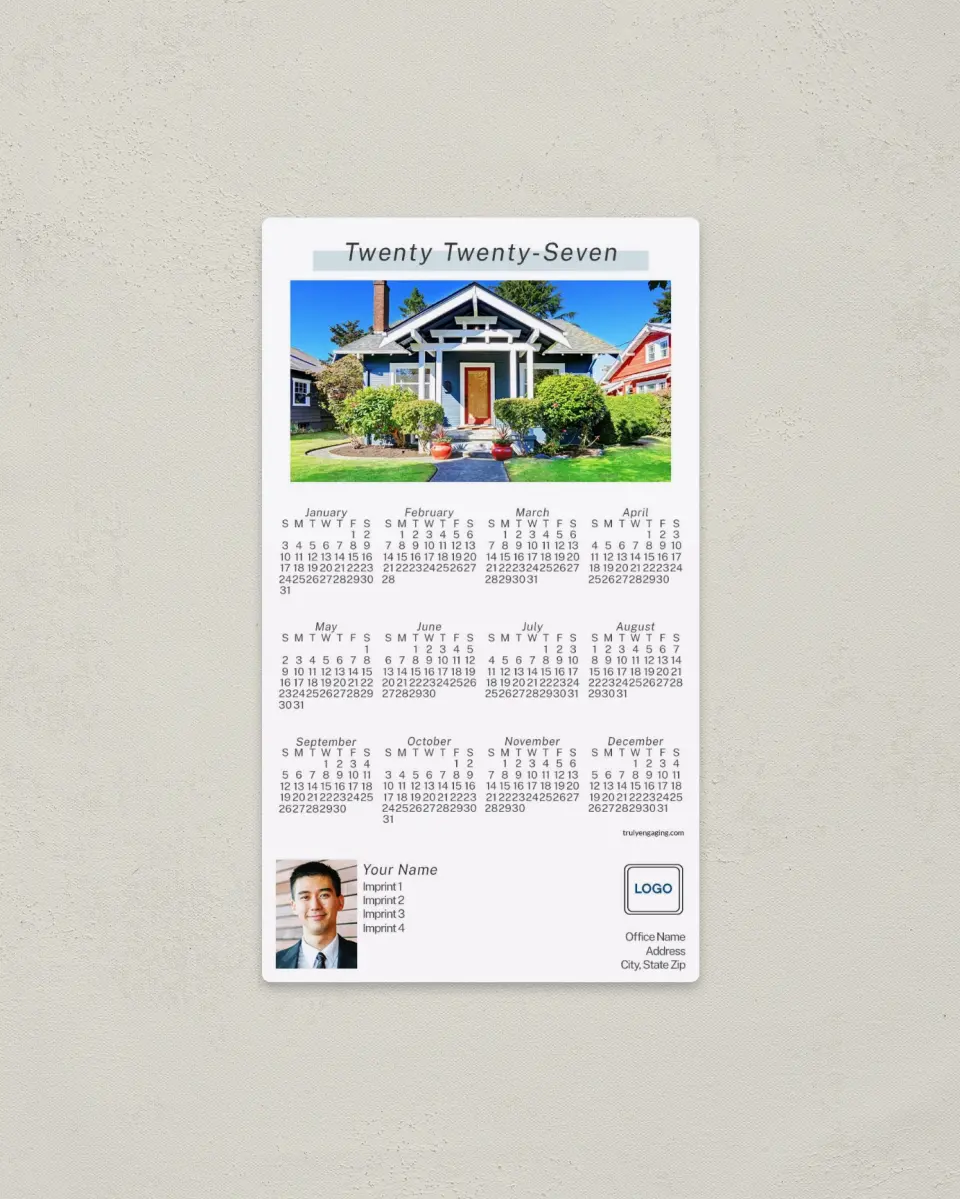 This is a 4" x 7" Full Magnet Calendar called Curbside Charm printed in full color with a Standard Gloss finish
