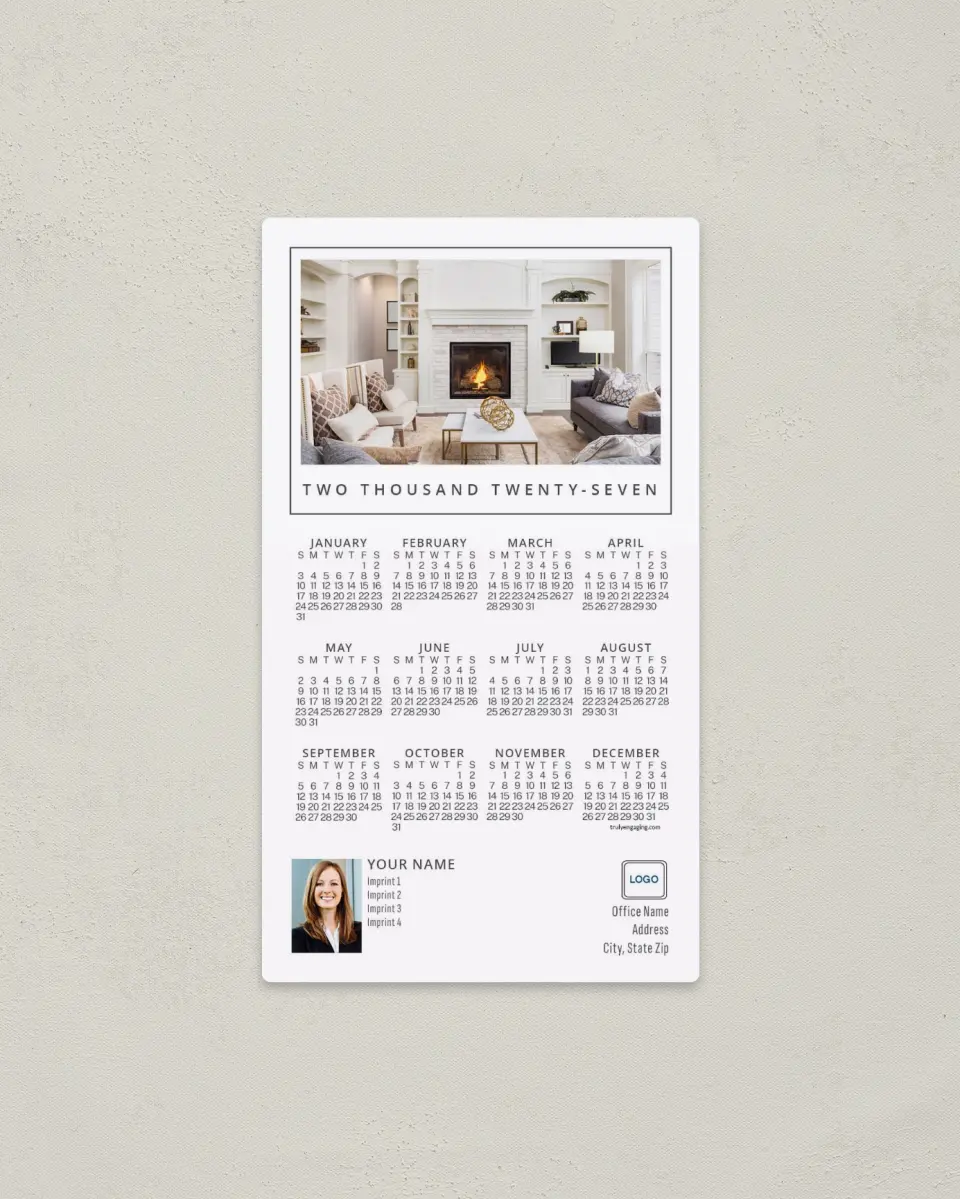 This is a 4" x 7" Full Magnet Calendar called Welcome Hearth printed in full color with a Standard Gloss finish