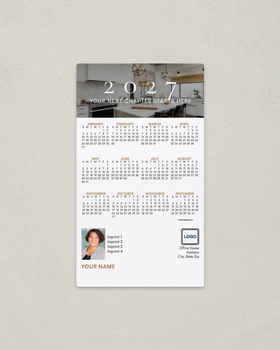 This is a 4" x 7" Full Magnet Calendar called Next Chapter printed in full color with a Standard Gloss finish