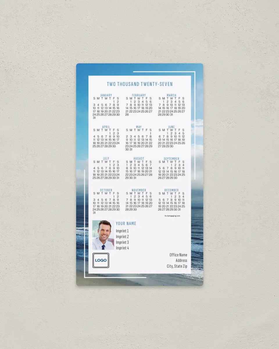 This is a 4" x 7" Full Magnet Calendar called Serene Sea printed in full color with a Standard Gloss finish