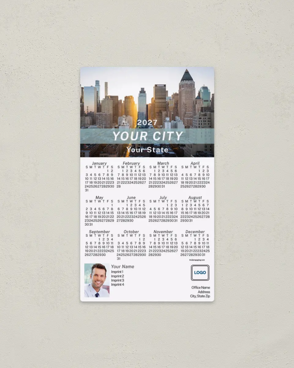 This is a 4" x 7" Full Magnet Calendar called Urban Life printed in full color with a Standard Gloss finish