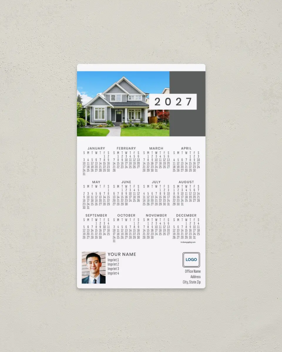 This is a 4" x 7" Full Magnet Calendar called Suburban Charm printed in full color with a Standard Gloss finish