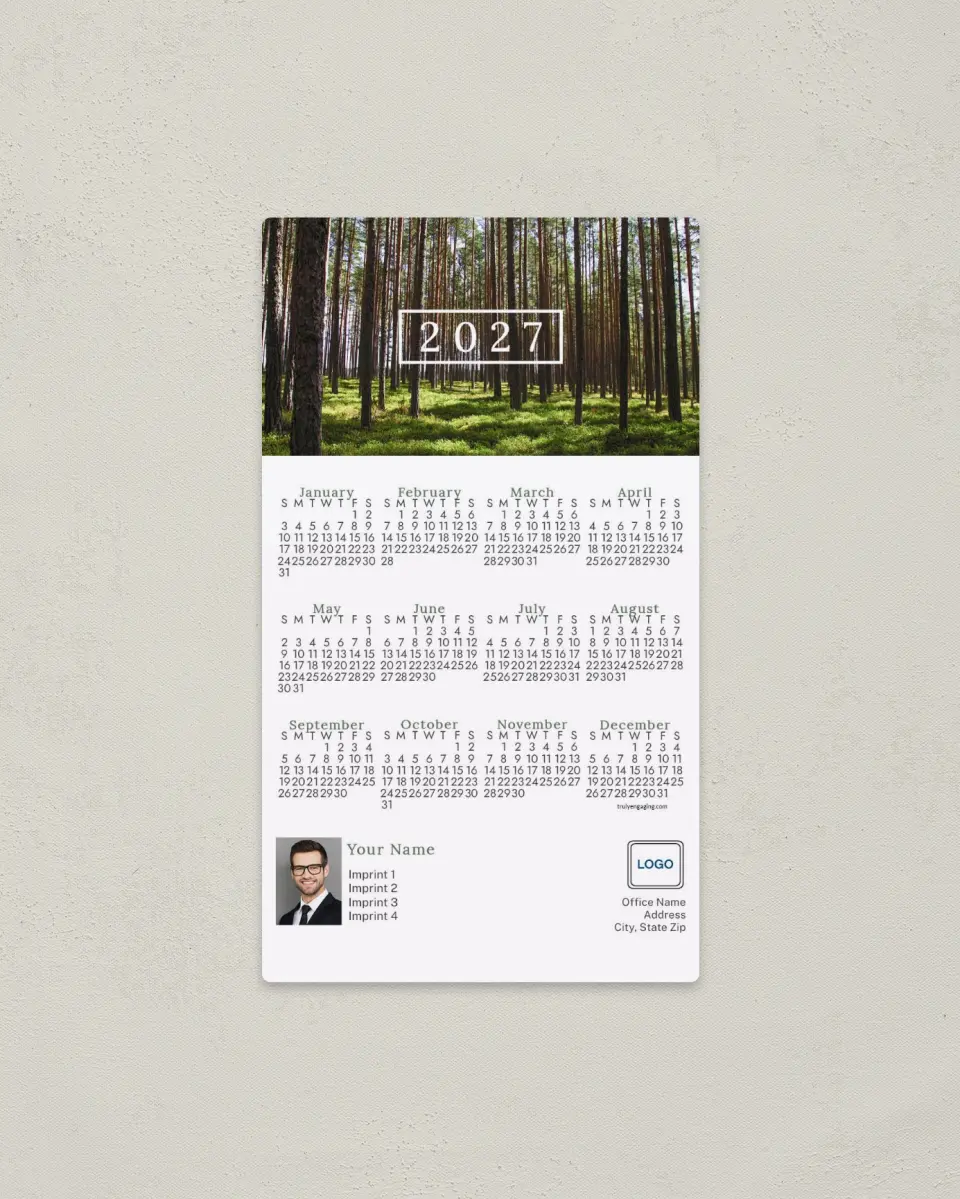 This is a 4" x 7" Full Magnet Calendar called Lush Forest printed in full color with a Standard Gloss finish