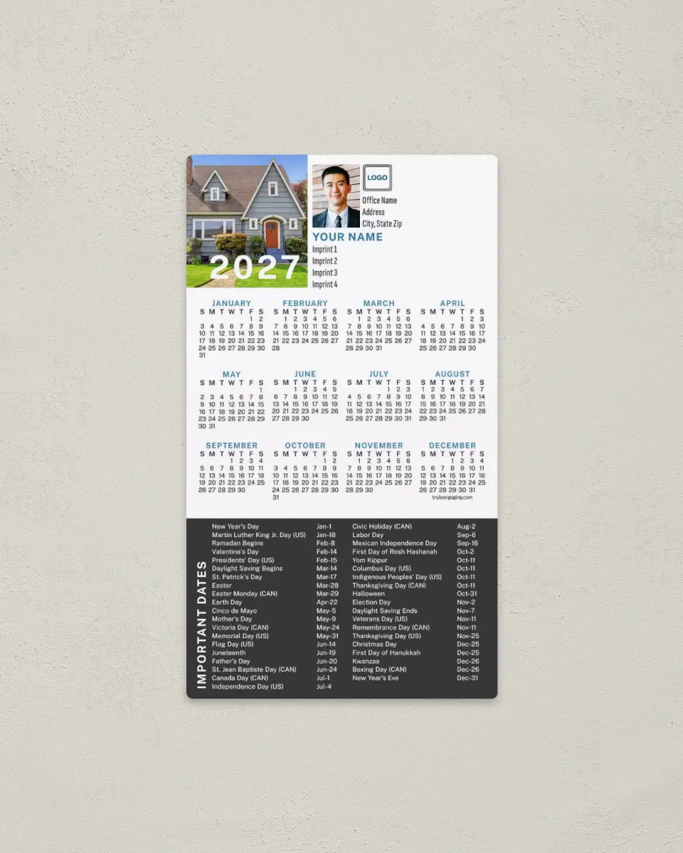 This is a 4" x 7" Full Magnet Calendar called Classic Curbside printed in full color with a Standard Gloss finish