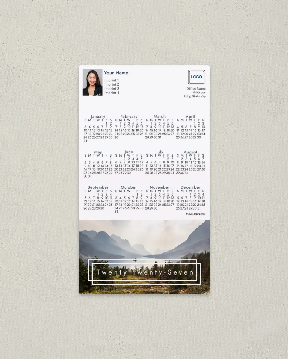 This is a 4" x 7" Full Magnet Calendar called Scenic Retreat printed in full color with a Standard Gloss finish