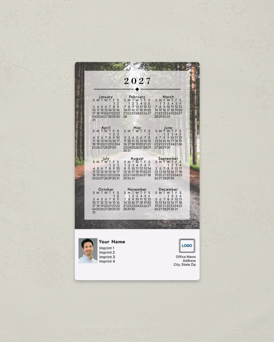 This is a 4" x 7" Full Magnet Calendar called Down the Path printed in full color with a Standard Gloss finish